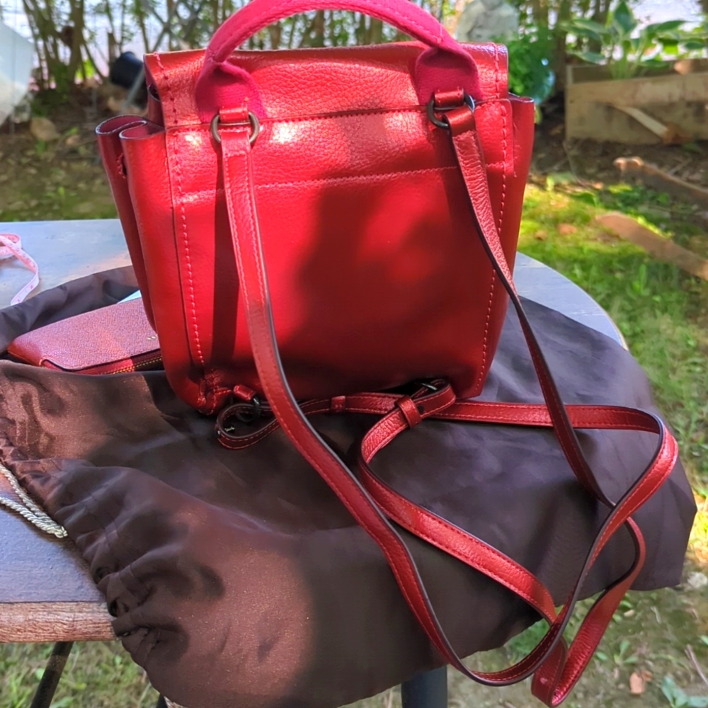 NWoT 🍒COACH🍒 HTF CHERRY RED METALLIC DERBY BACK PACK 🌸 UNLINED LEATHER 🌸 - Picture 3 of 9